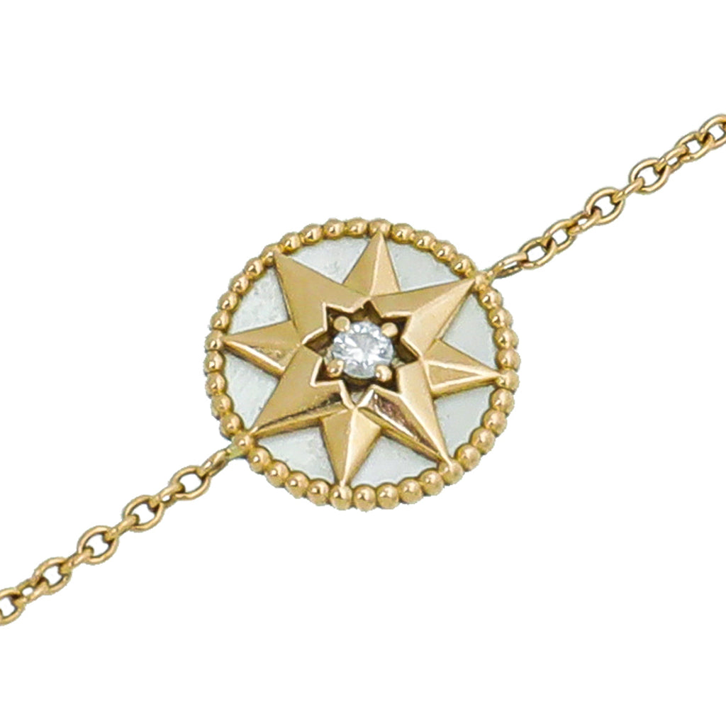 Christian Dior 18K Yellow Gold MOP Diamond Rose De Vent Bracelet