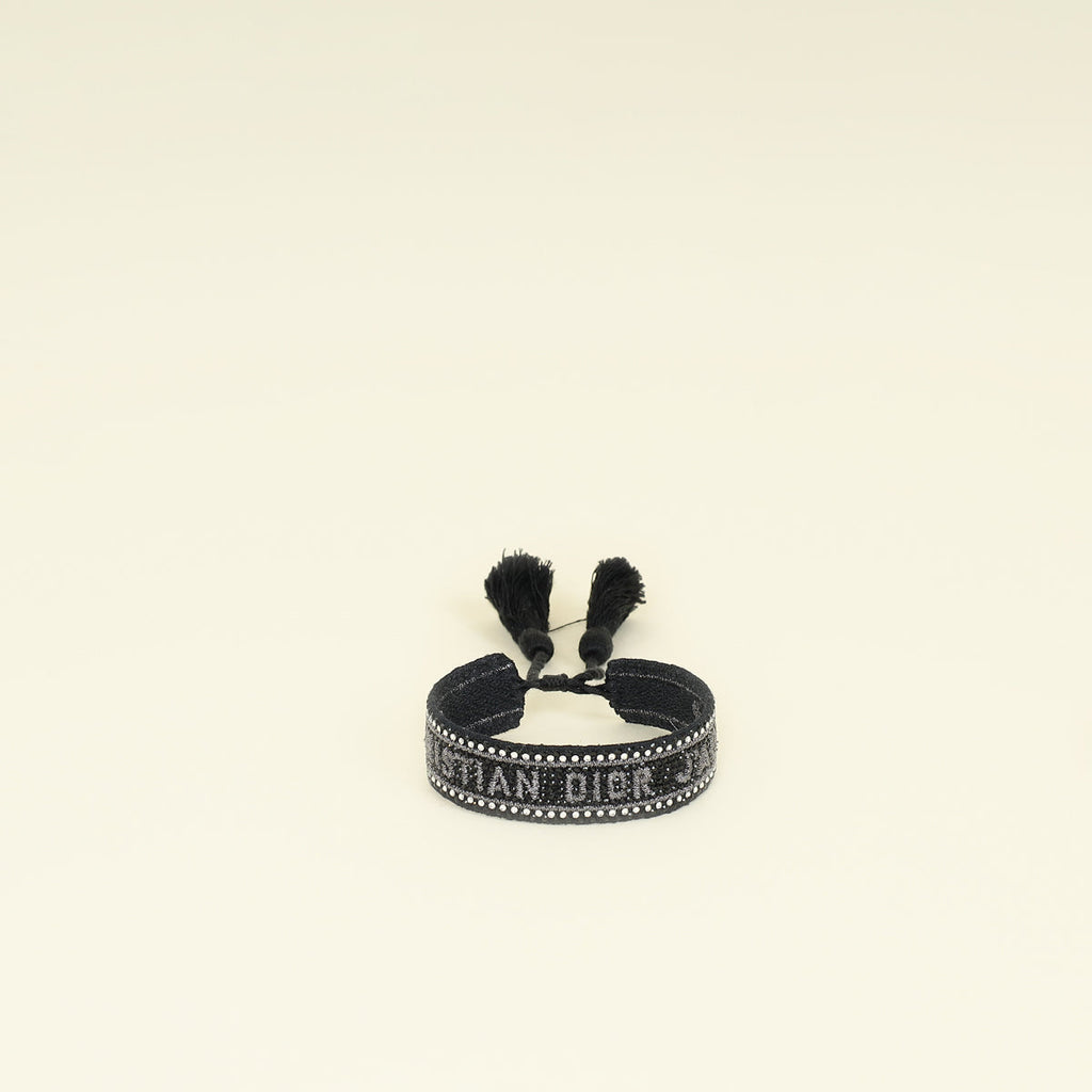 Christian Dior Black J'Adior Embroidered w/ Crystal Friendship Bracelet