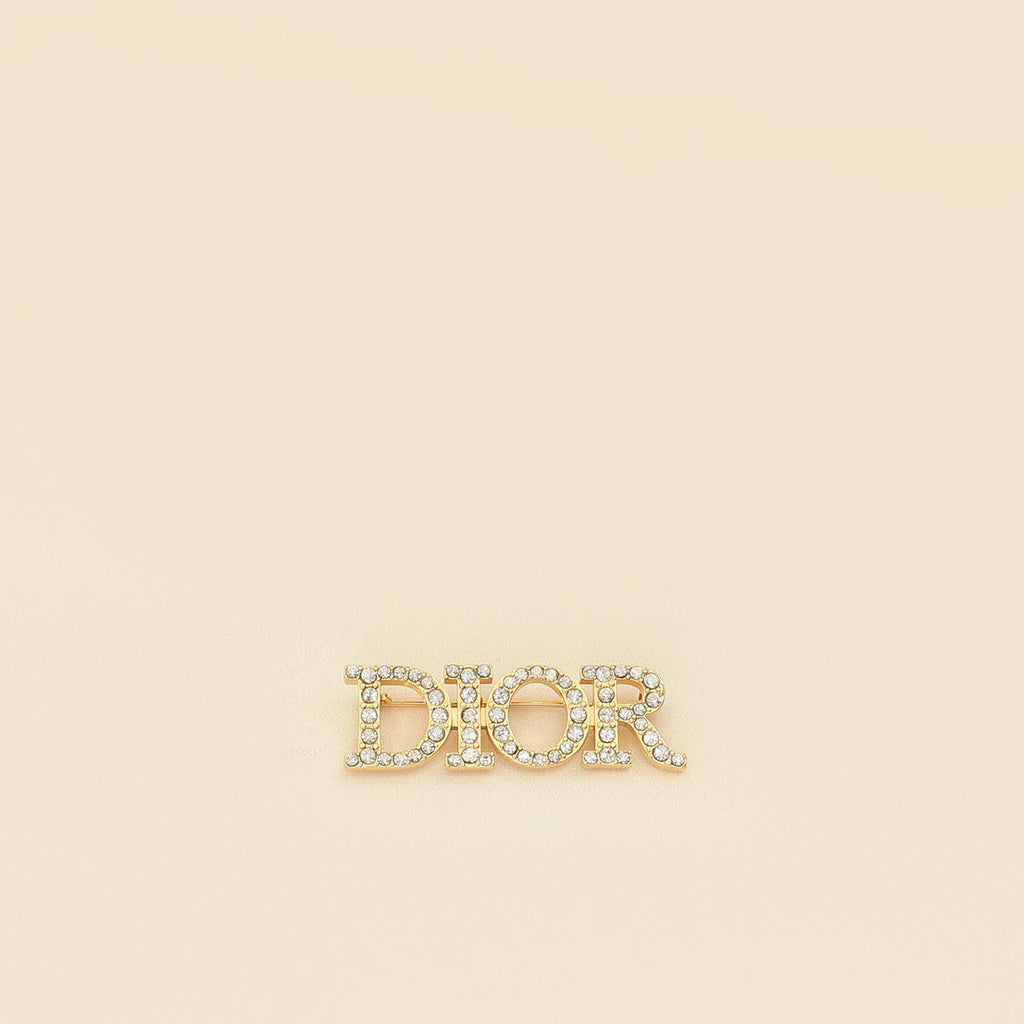 Christian Dior Gold Logo Crystal Dio(r)evolution Brooch