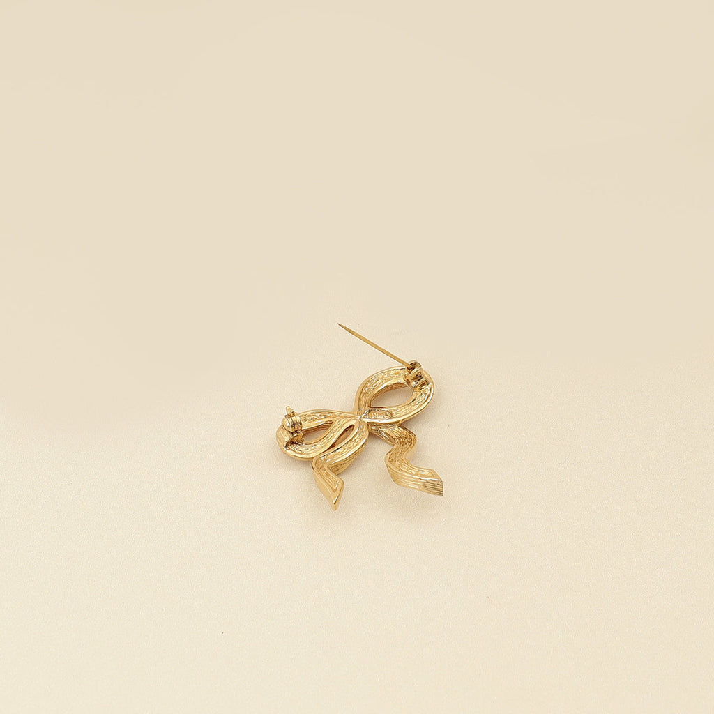 Christian Dior Gold Vintage Crystal Bow Brooch