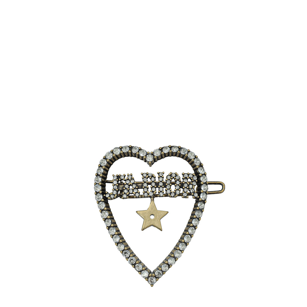 Christian Dior Gold J'adior Crystal Heart Hair Barrette
