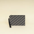 Christian Dior Navy Blue Oblique A5 Zipped Pouch