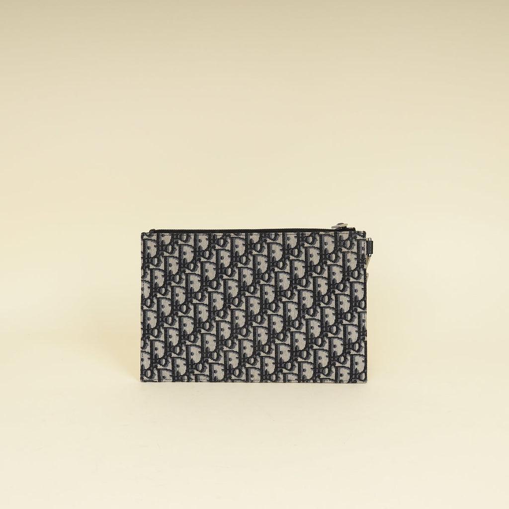 Christian Dior Navy Blue Oblique A5 Zipped Pouch