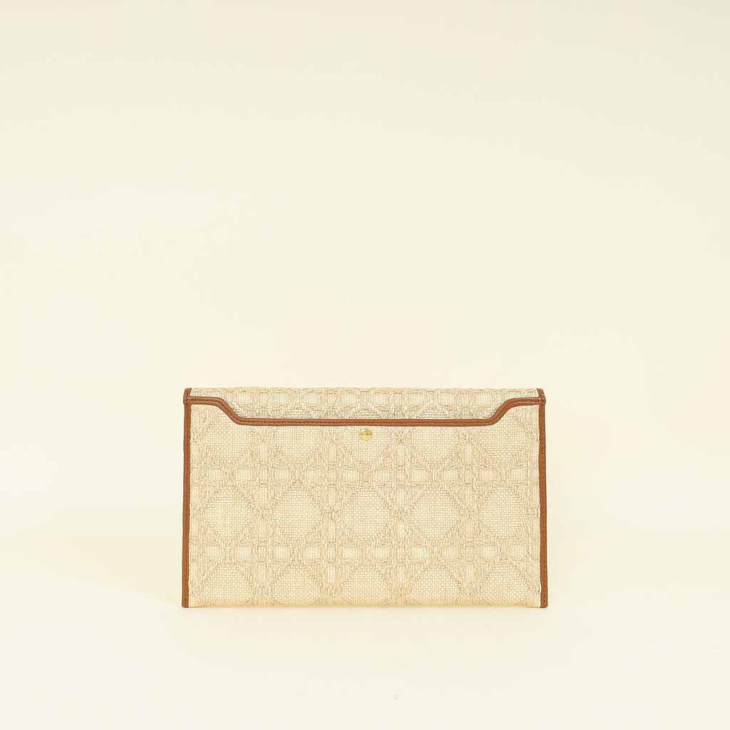 Christian Dior Bicolor 30 Montaigne Avenue Natural Raffia Cannage Pouch