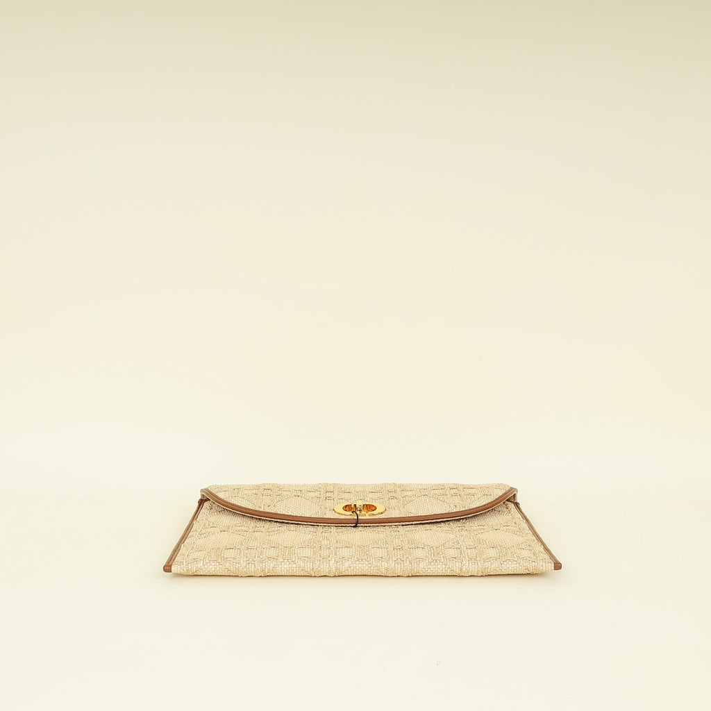 Christian Dior Bicolor 30 Montaigne Avenue Natural Raffia Cannage Pouch