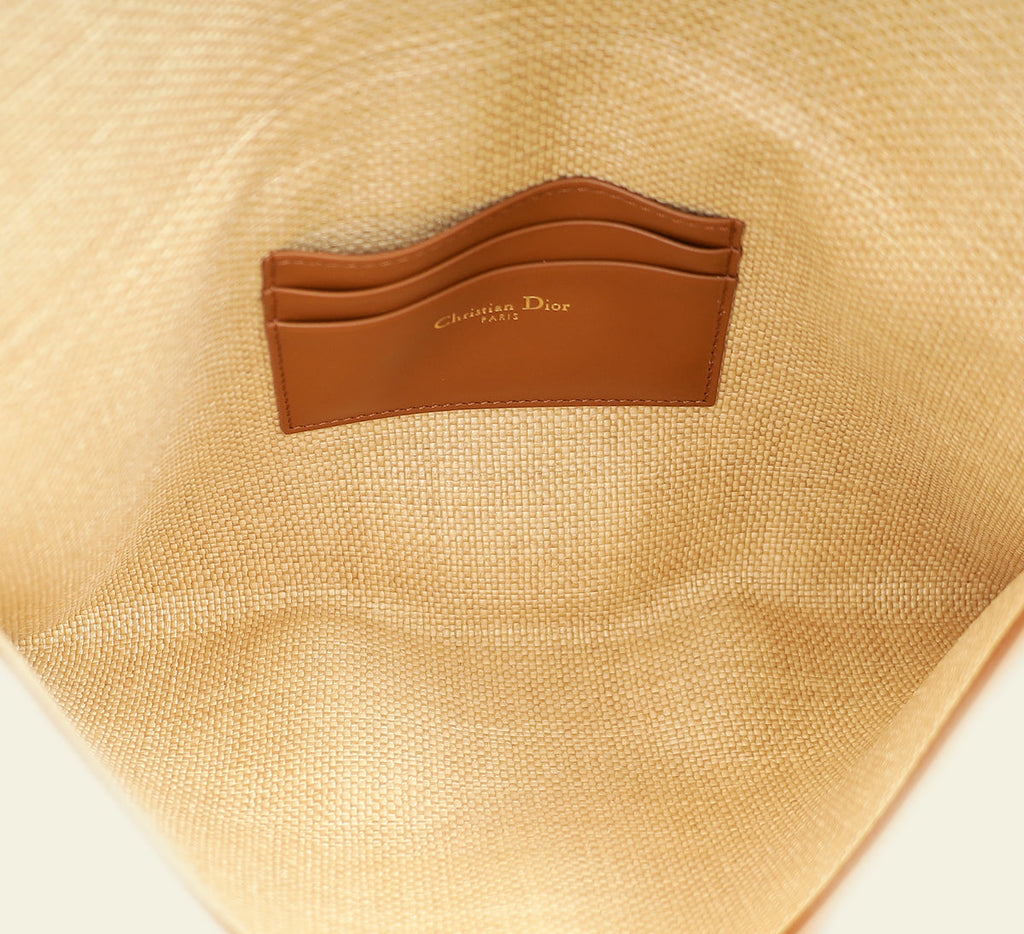 Christian Dior Bicolor 30 Montaigne Avenue Natural Raffia Cannage Pouch