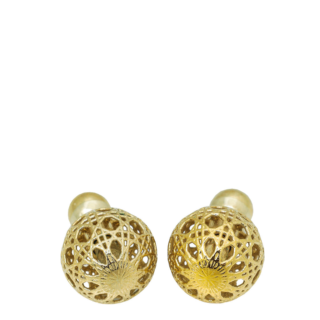 Christian Dior Gold Finish Secret Cannage Mise En Dior Tribal Earrings