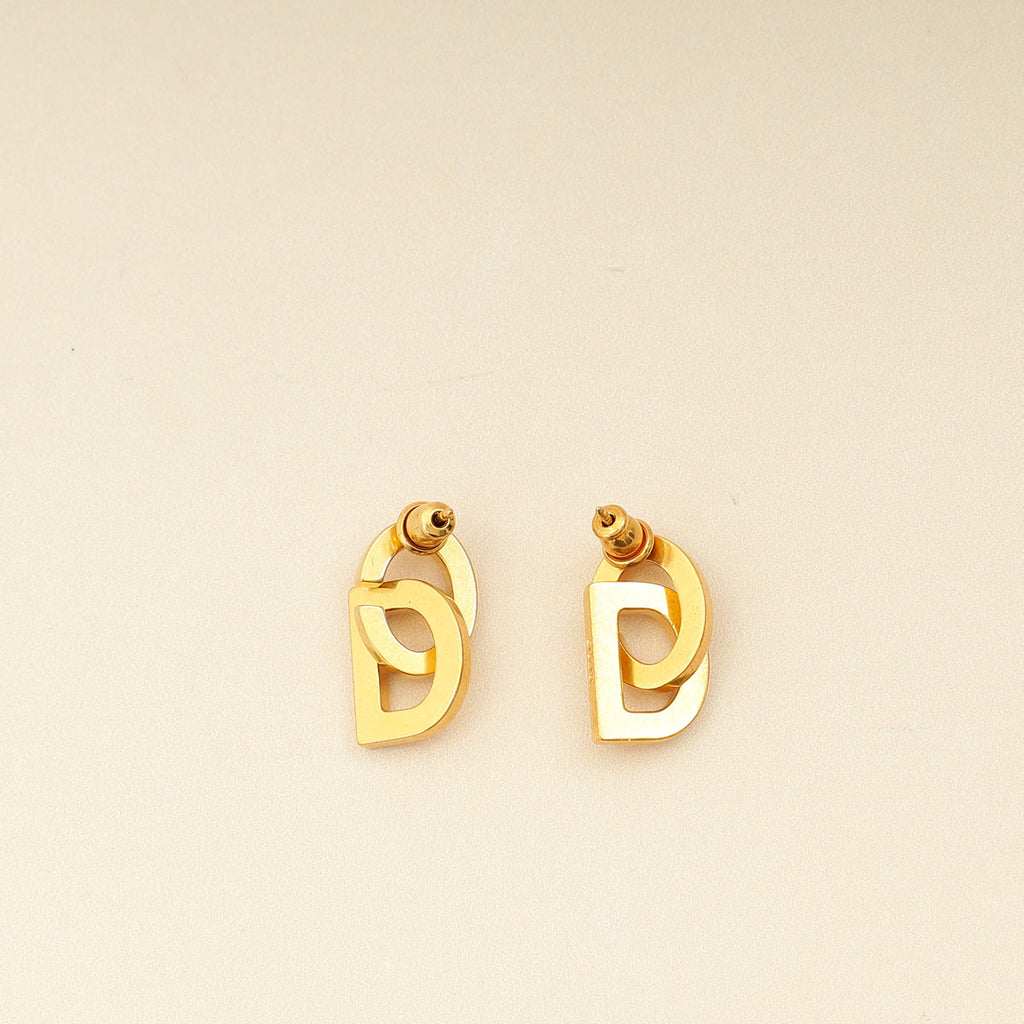 Christian Dior Gold Finish CD Drop Stud Earrings