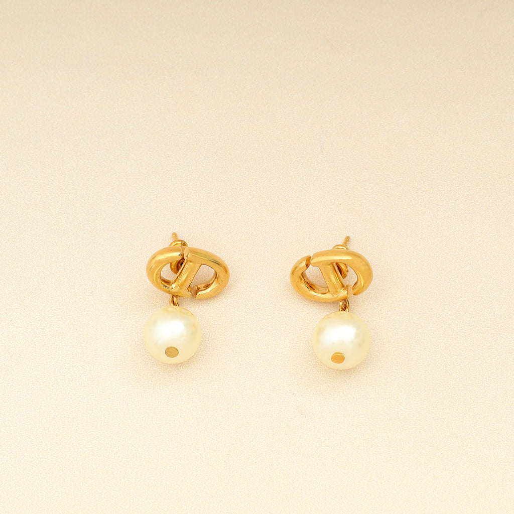 Christian Dior Gold CD Navy Earrings