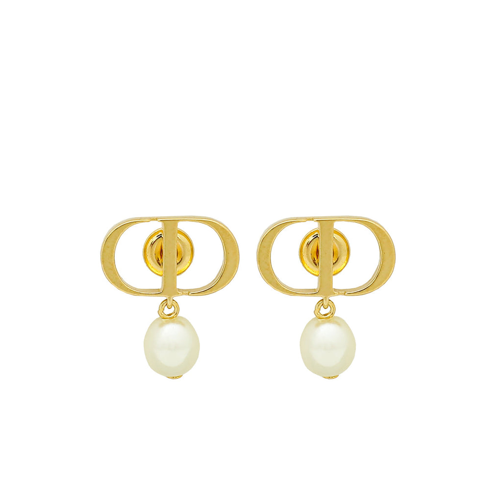 Christian Dior White Petit CD Earrings