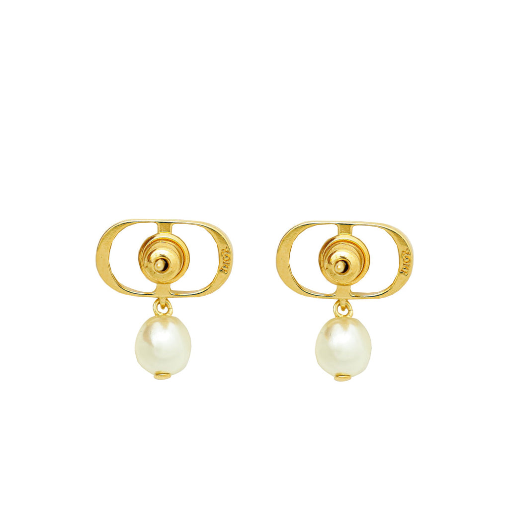 Christian Dior White Petit CD Earrings