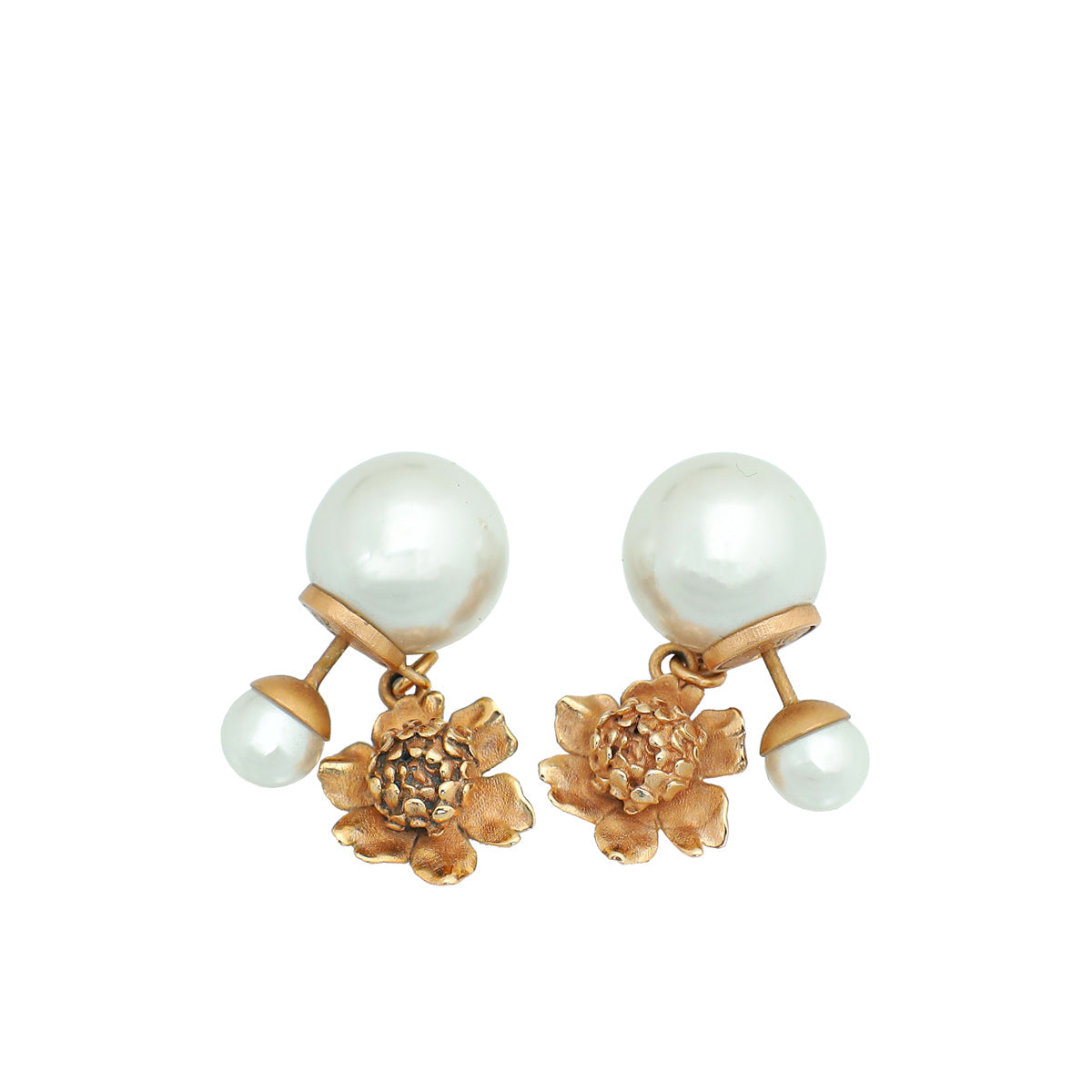 Christian Dior White Pearl Tribales Flower Earrings