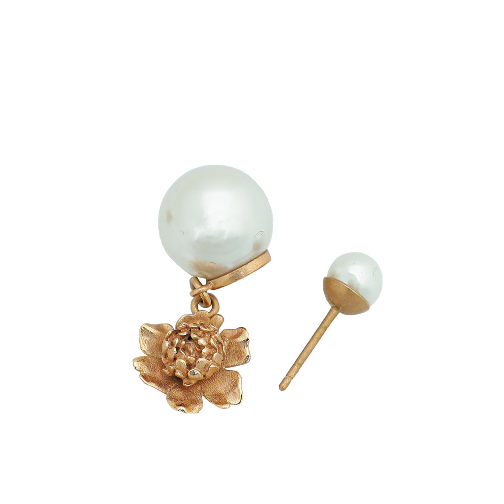 Christian Dior White Pearl Tribales Flower Earrings