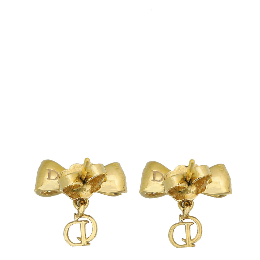 Christian Dior Gold Bow CD Drop Earrings