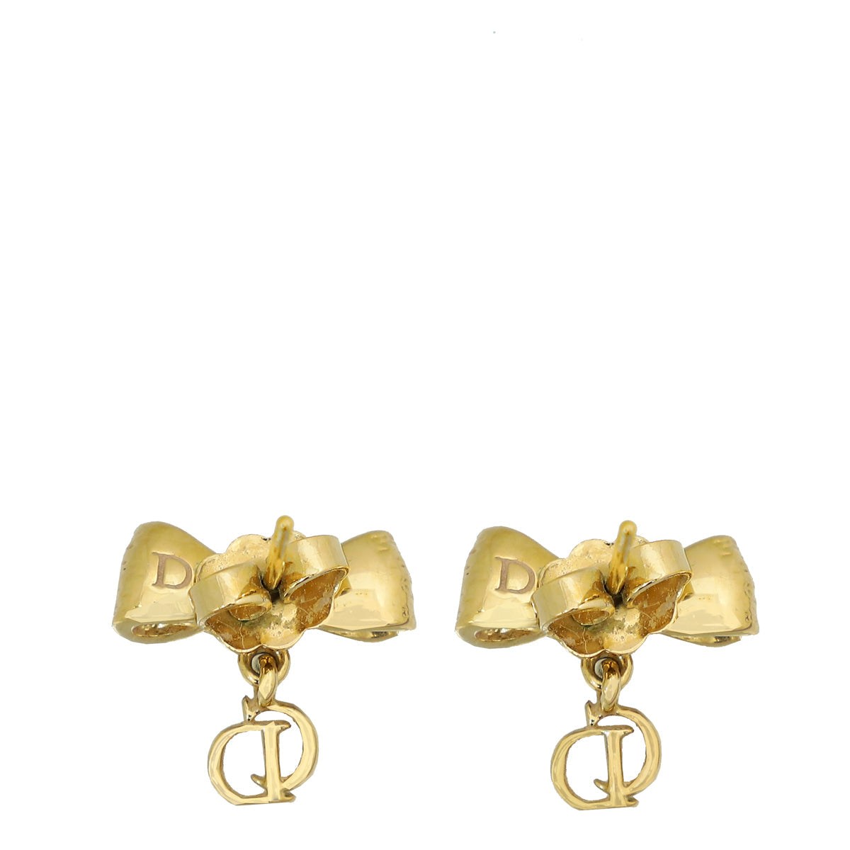 Christian Dior Gold Bow CD Drop Earrings