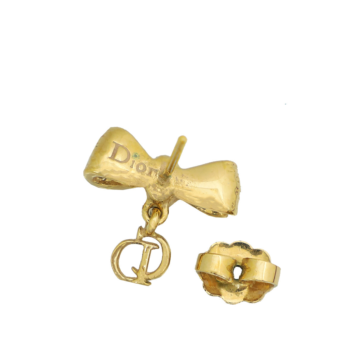 Christian Dior Gold Bow CD Drop Earrings