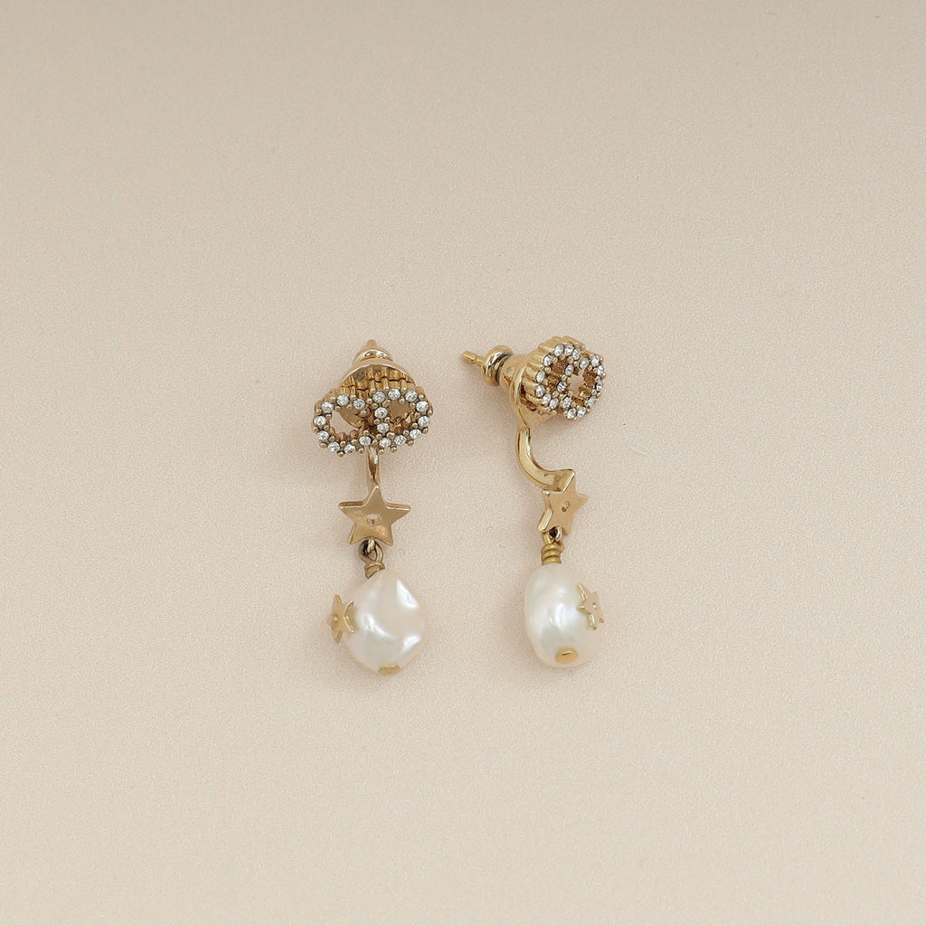 Christian Dior Gold Drop Pearl Petit CD Earrings