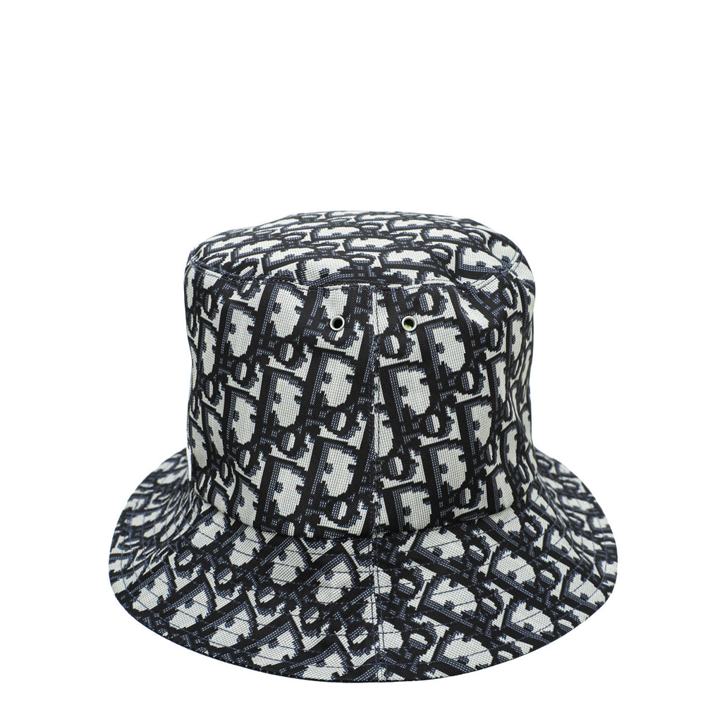 Christian Dior Navy Blue Oblique Teddy- D Reversible Short Brim Bucket Hat