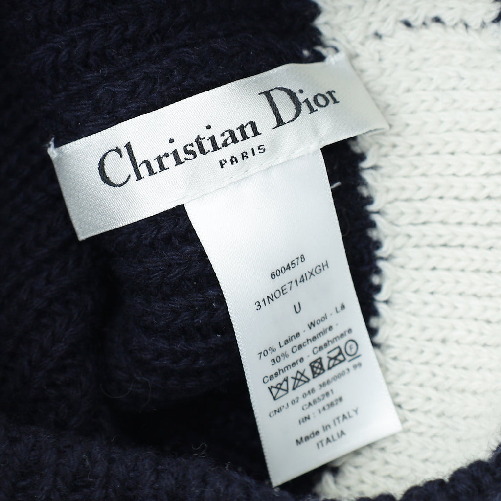 Christian Dior Navy Blue D-White Wool and Cashmere Knit Beanie