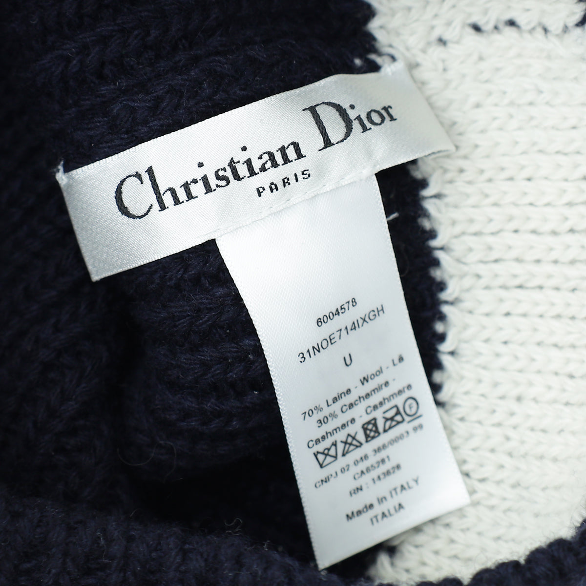 Christian Dior Navy Blue D-White Wool and Cashmere Knit Beanie