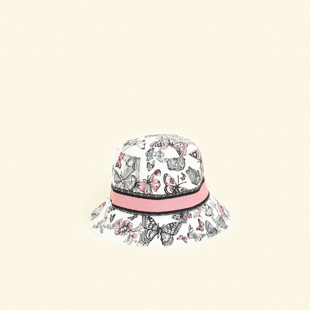 Christian Dior White Multicolor Butterfly Embroidery Bucket Hat