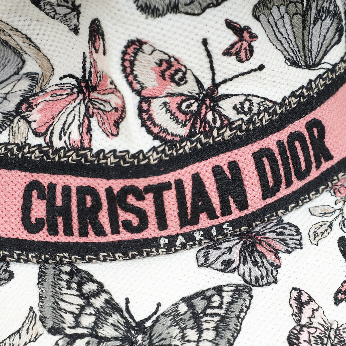 Christian Dior White Multicolor Butterfly Embroidery Bucket Hat