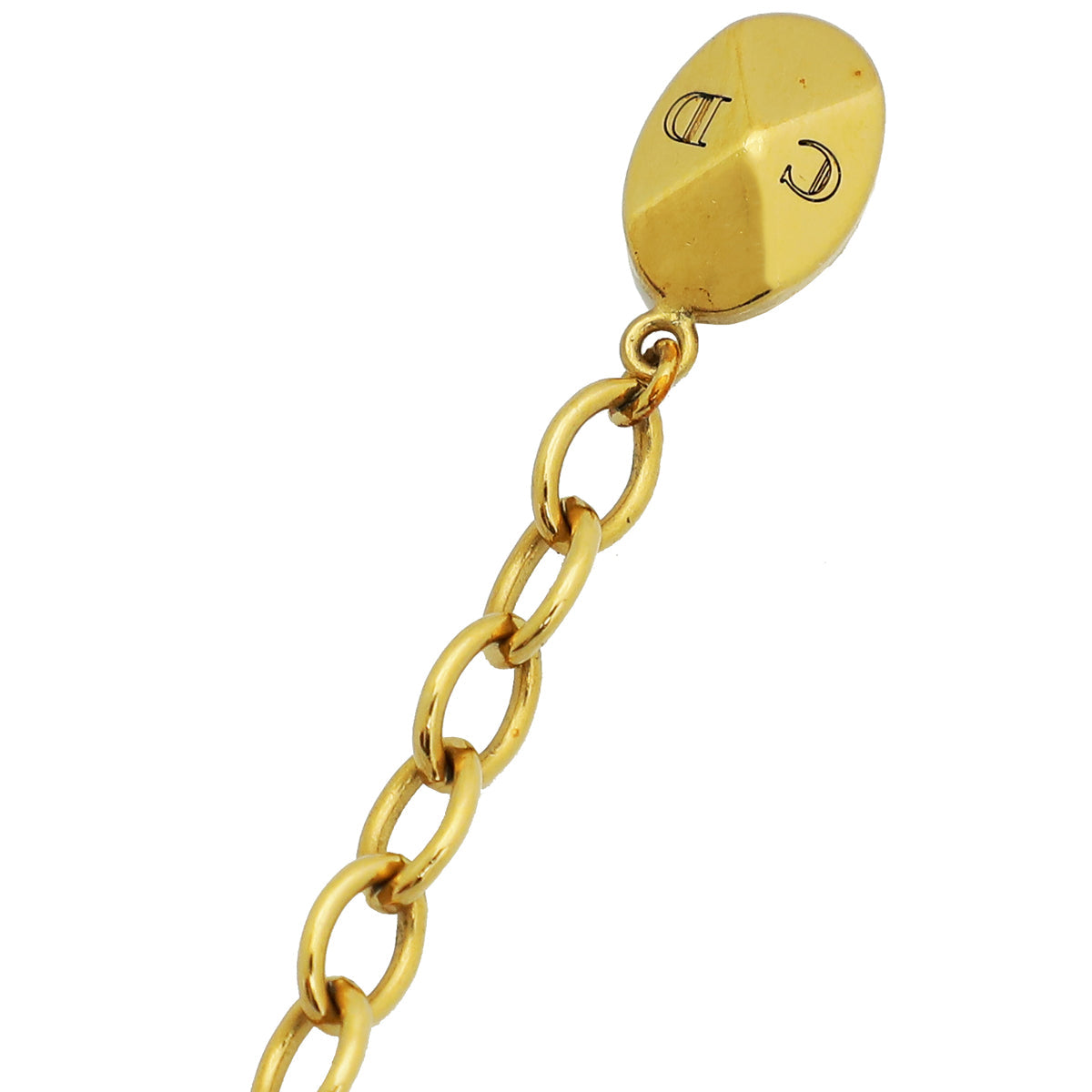 Christian Dior Gold Finish Logo Crystal Drop Pendant Necklace