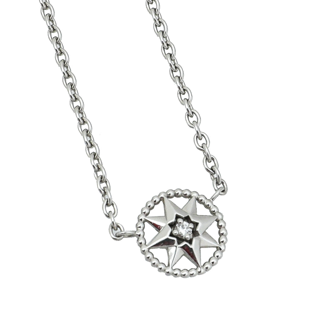 Christian Dior 18K White Gold Diamond Rose Des Vents Necklace