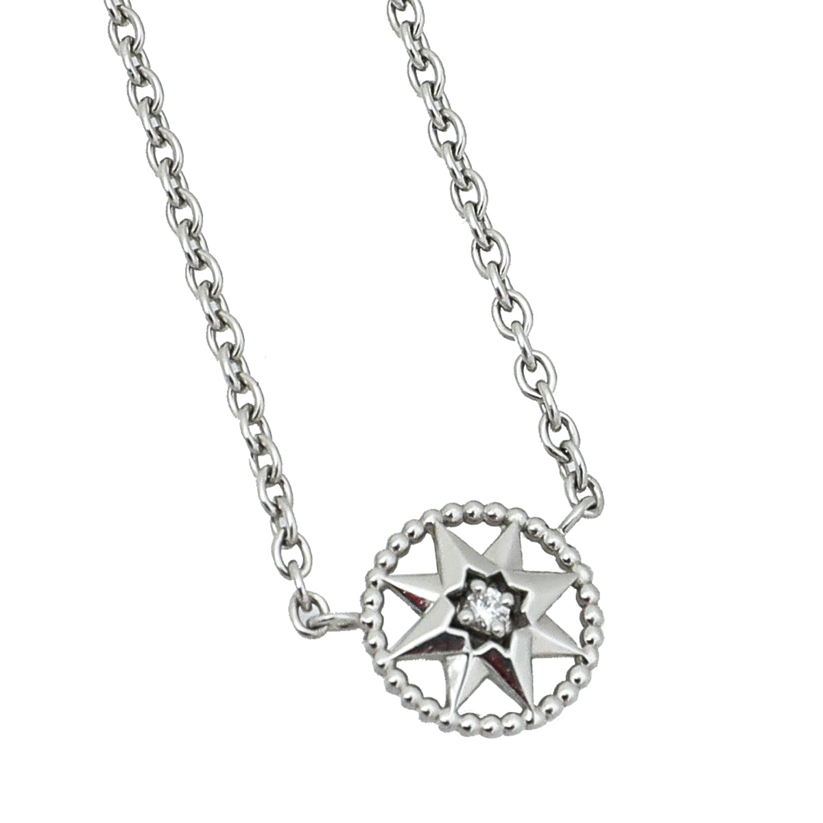 Christian Dior 18K White Gold Diamond Rose Des Vents Necklace