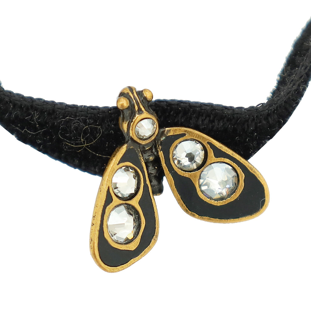 Christian Dior Black Velvet Crystal Bee Choker Necklace