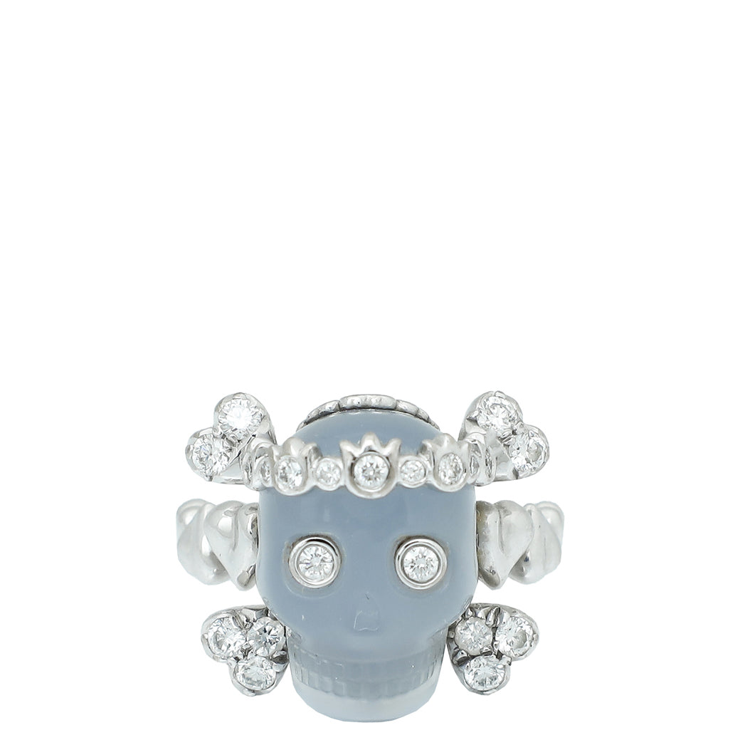 Christian Dior 18K White Gold Diamond Tete De Mort Skull Ring 50