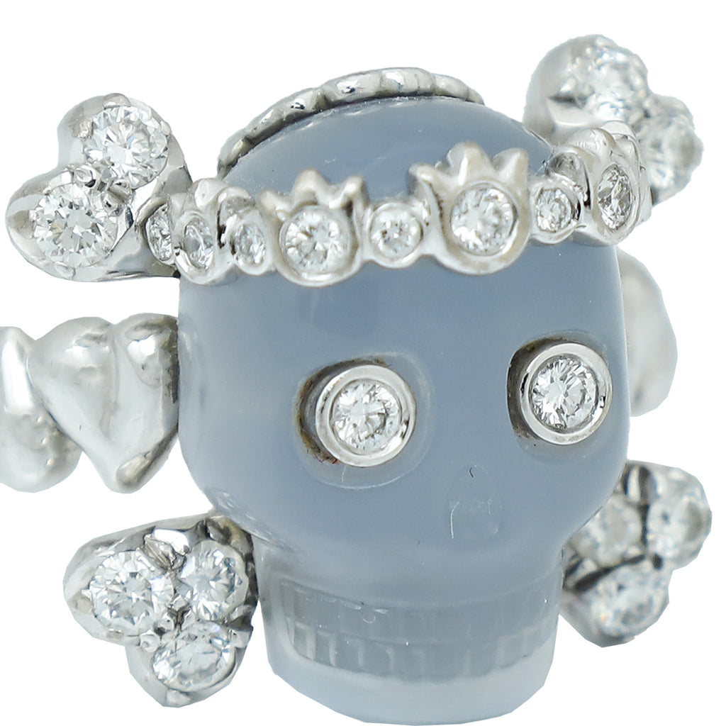 Christian Dior 18K White Gold Diamond Tete De Mort Skull Ring 50