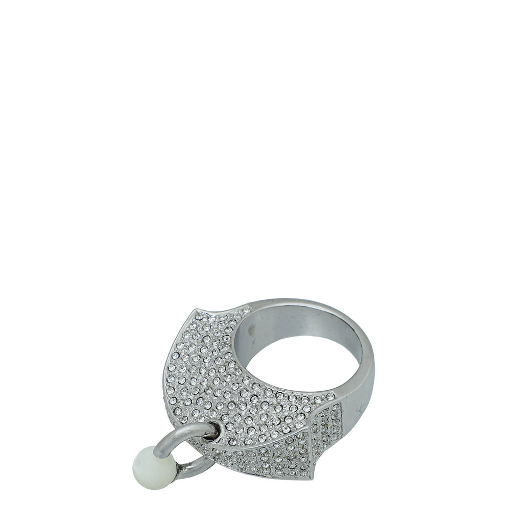 Christian Dior Silver Finish Crystal Ring