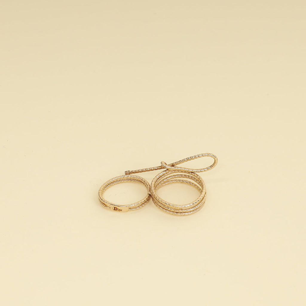 Christian Dior Rose Gold Double Finger Bow Cocktail Large Ring 55,56