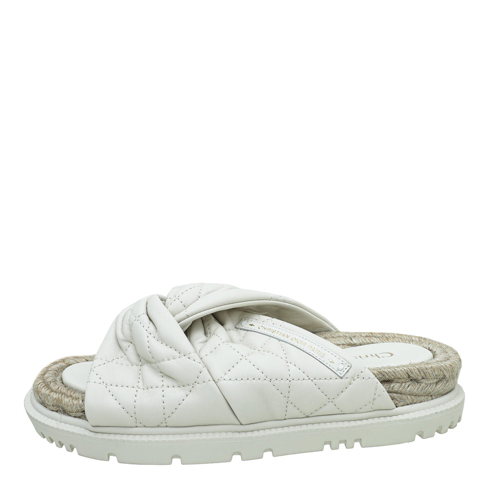 Christian Dior White Cannage D Twist Slide Sandal 35