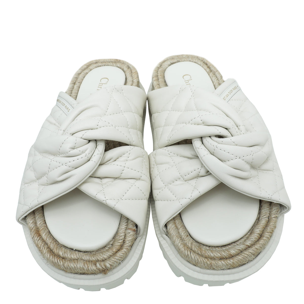 Christian Dior White Cannage D Twist Slide Sandal 35