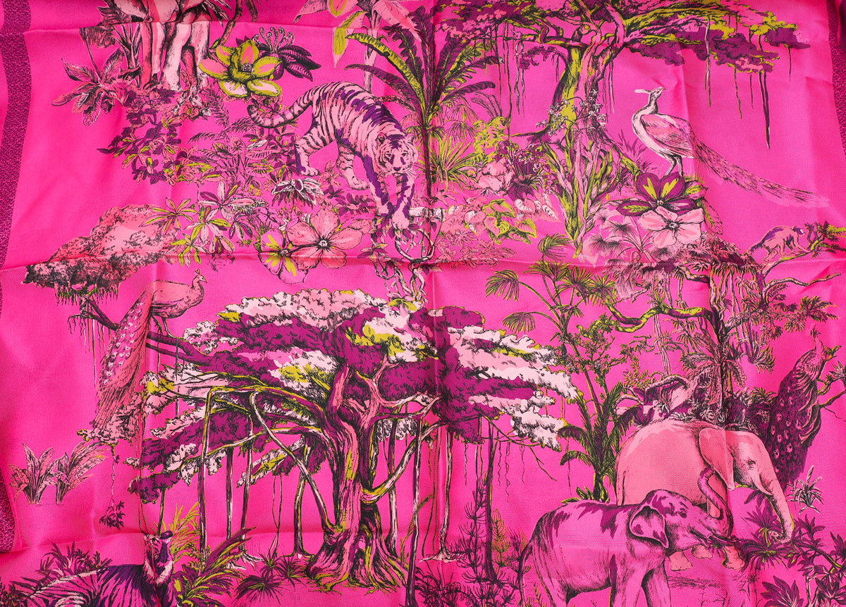 Christian Dior Dark Fuchsia Toile De Jouy Silk 90 Scarf