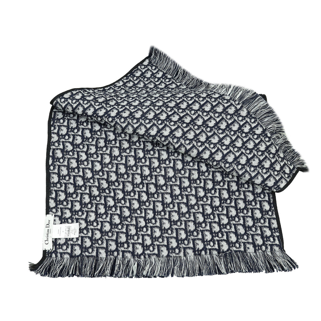 Christian Dior Bicolor Oblique University Reversible Wool Silk Scarf
