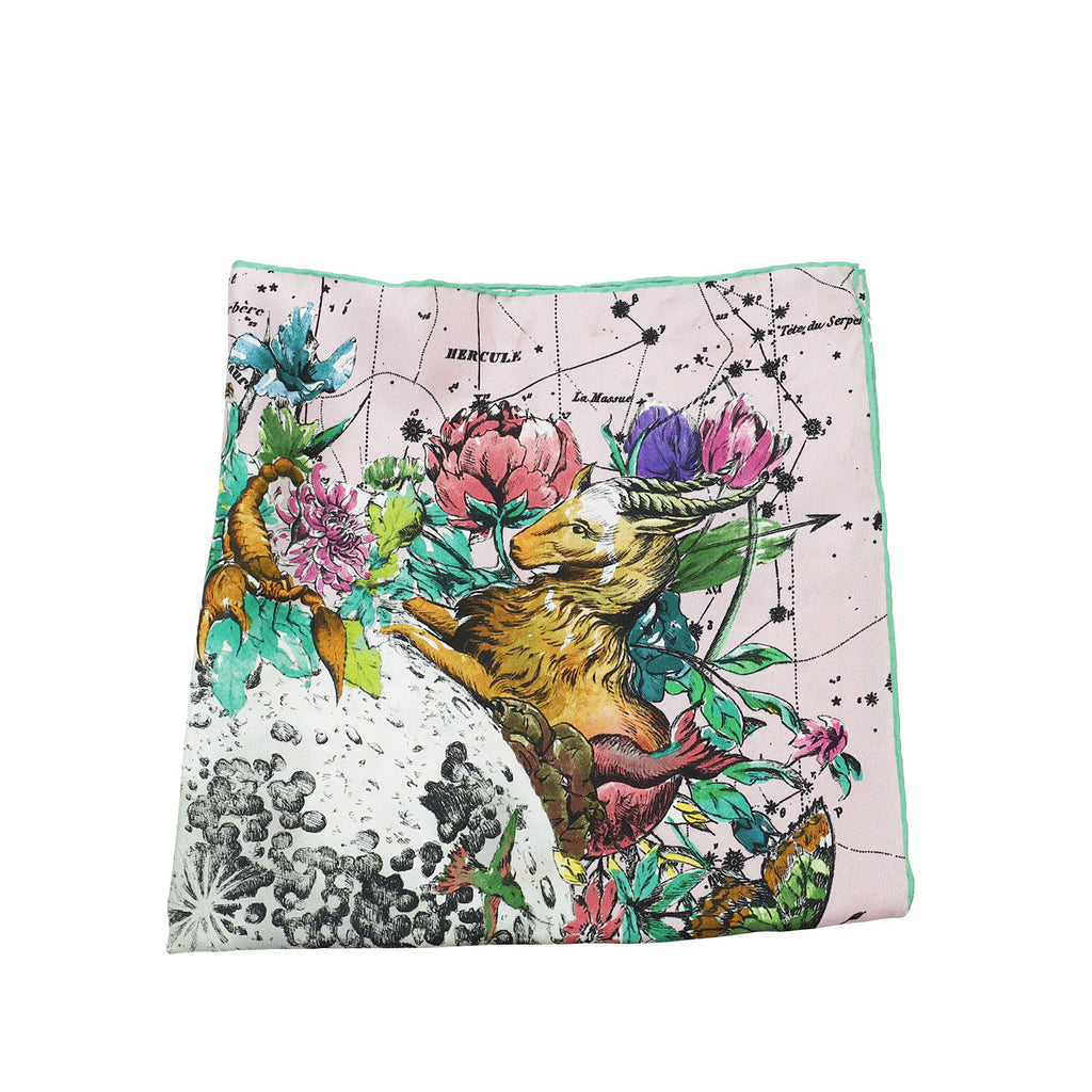 Christian Dior Pink Multicolor Zodiac Print Silk Square Scarf