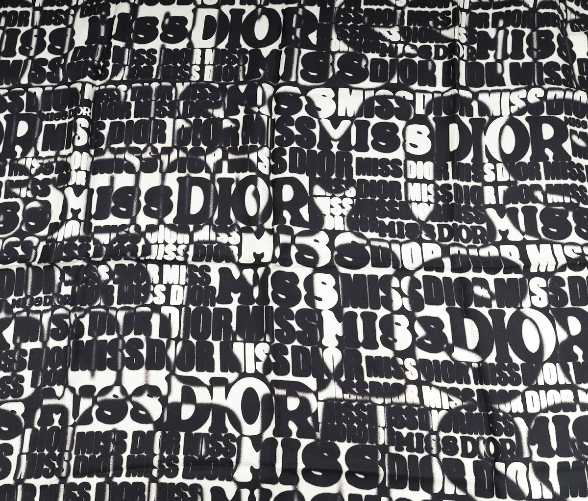 Christian Dior Bicolor Graphite Logo Print Silk Scarf
