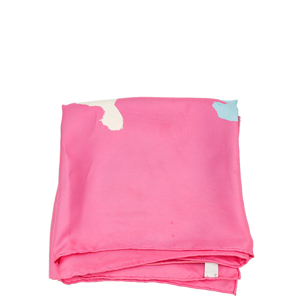 Christian Dior Pink Multicolor Print satin Square Silk Scarf