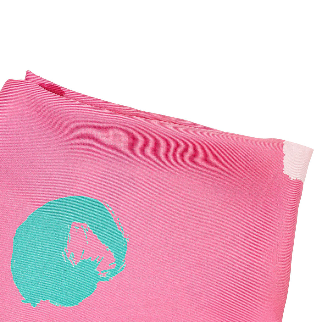 Christian Dior Pink Multicolor Print satin Square Silk Scarf
