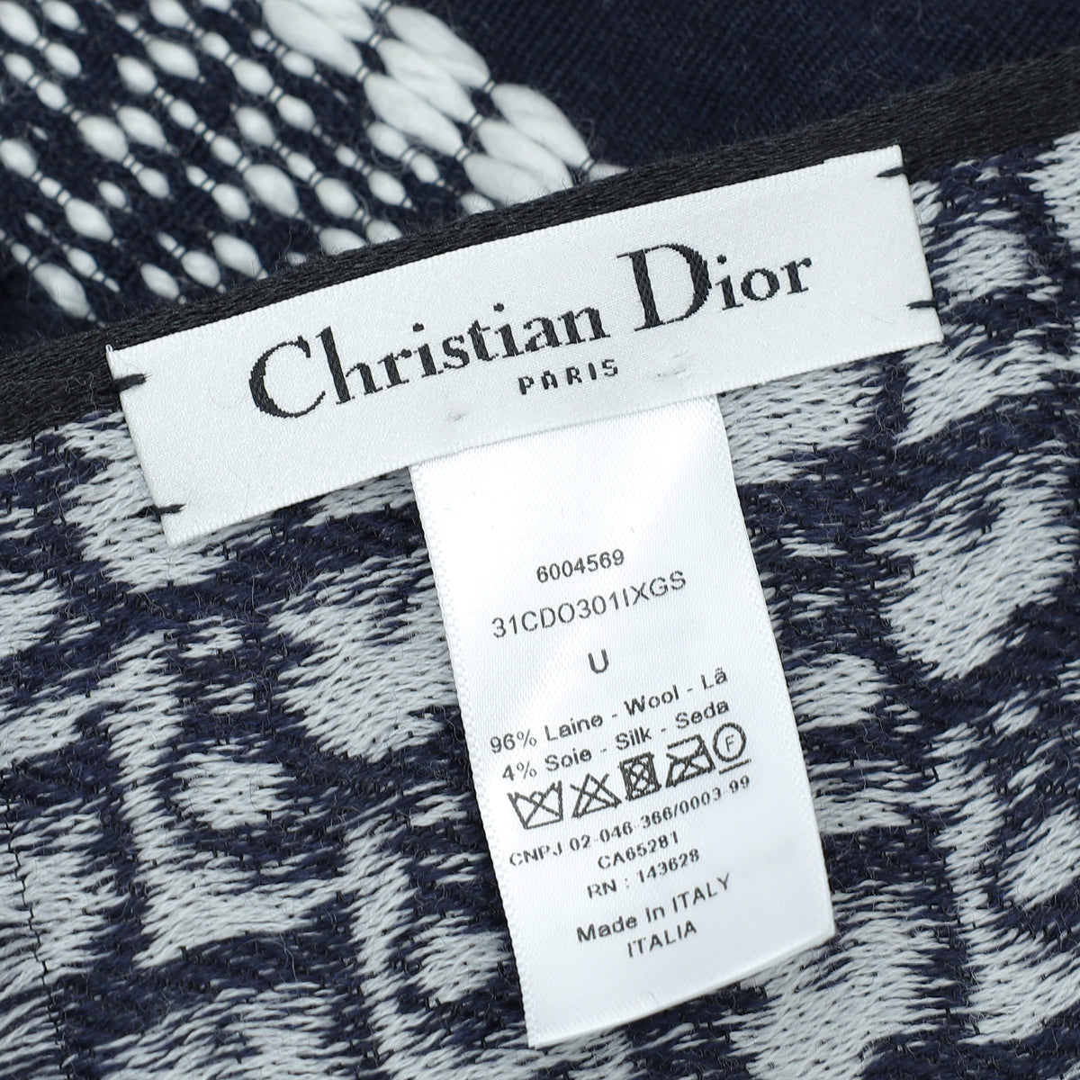 Christian Dior Bicolor Oblique University Reversible Wool Silk Scarf