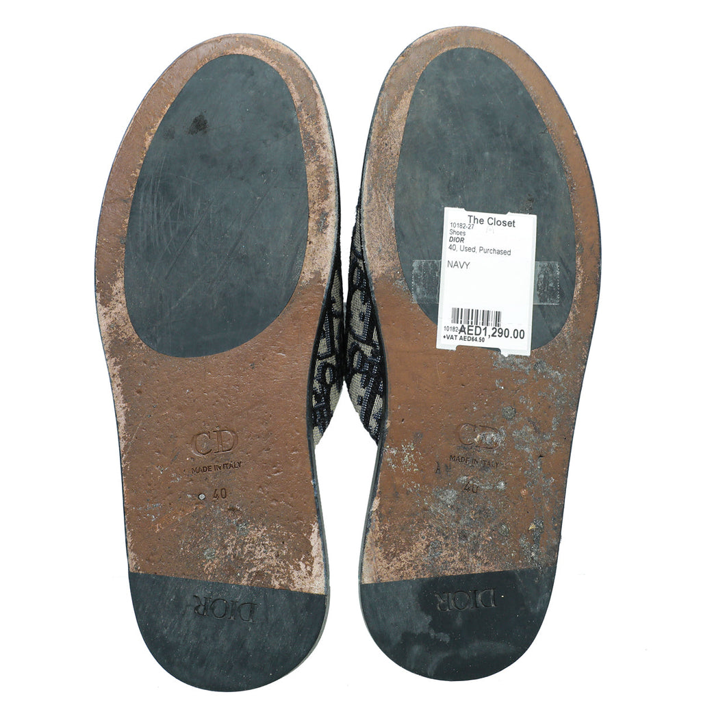 Christian Dior Navy Blue Oblique Indior Mules 40