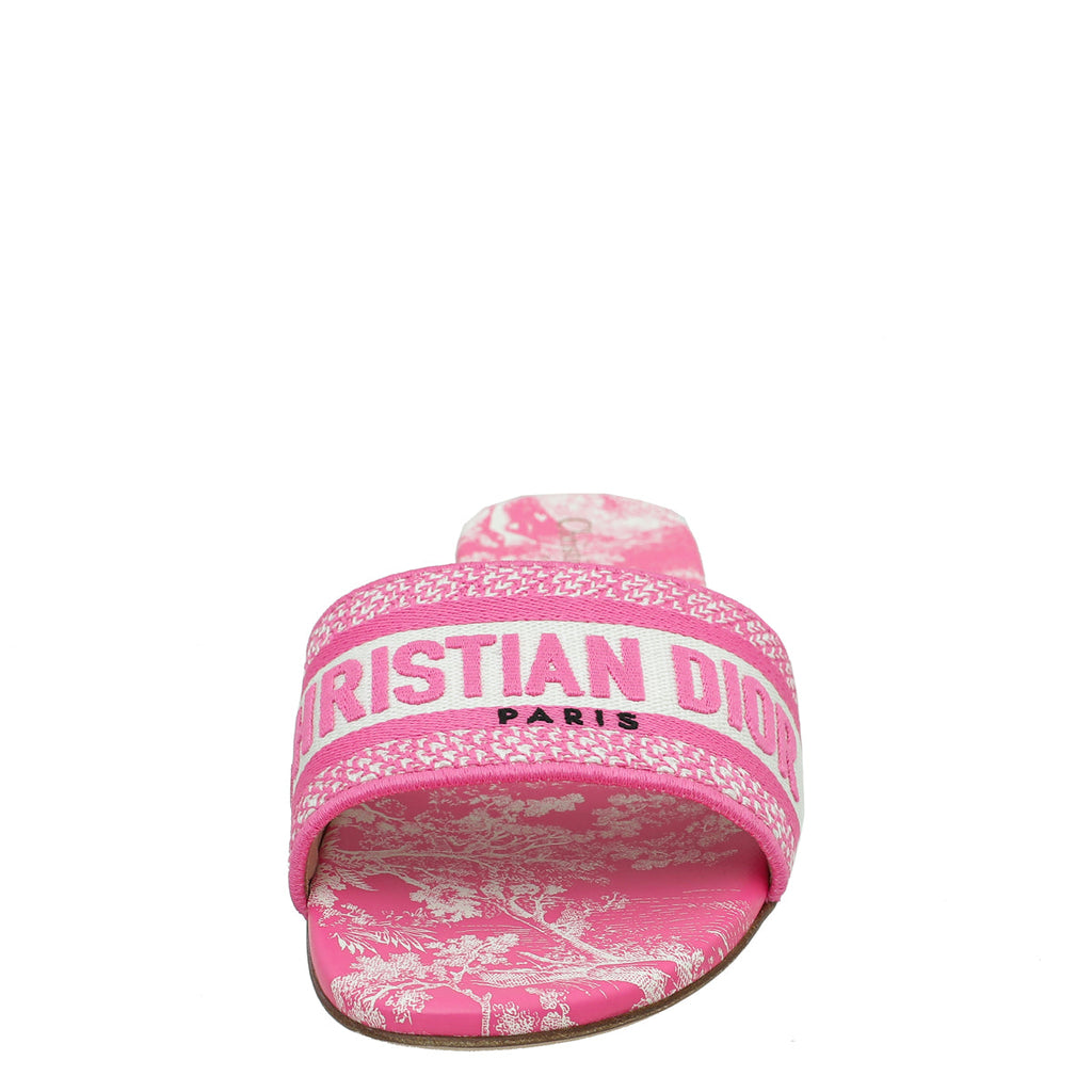 Christian Dior Bright Pink Dway Toile De Jouy Embroidered Slide Sandal 41