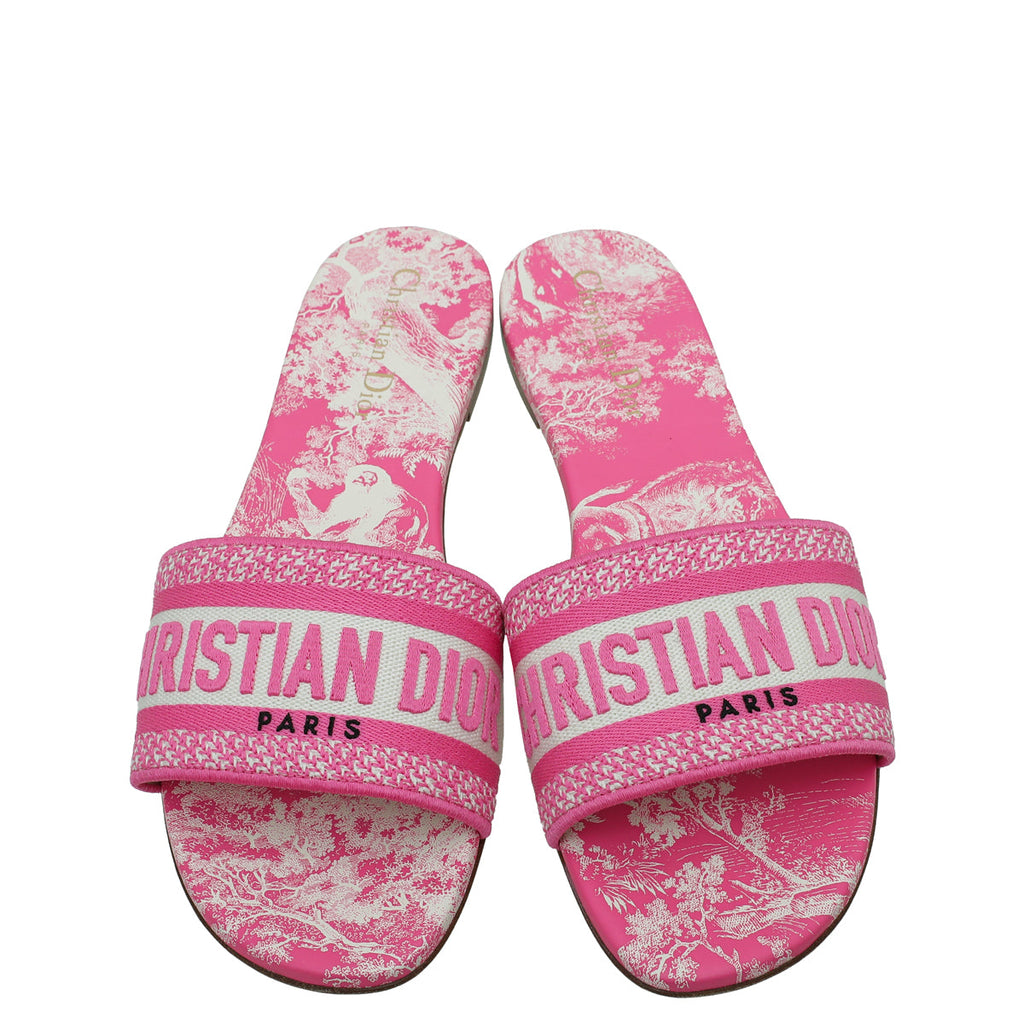 Christian Dior Bright Pink Dway Toile De Jouy Embroidered Slide Sandal 41