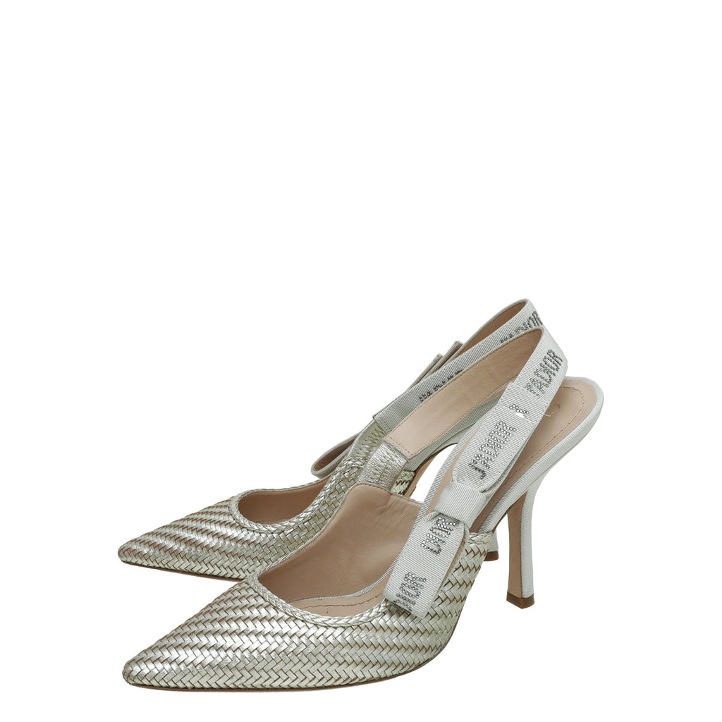 Christian Dior Pale Gold J'adior Woven Laminated Slingback Pump 40