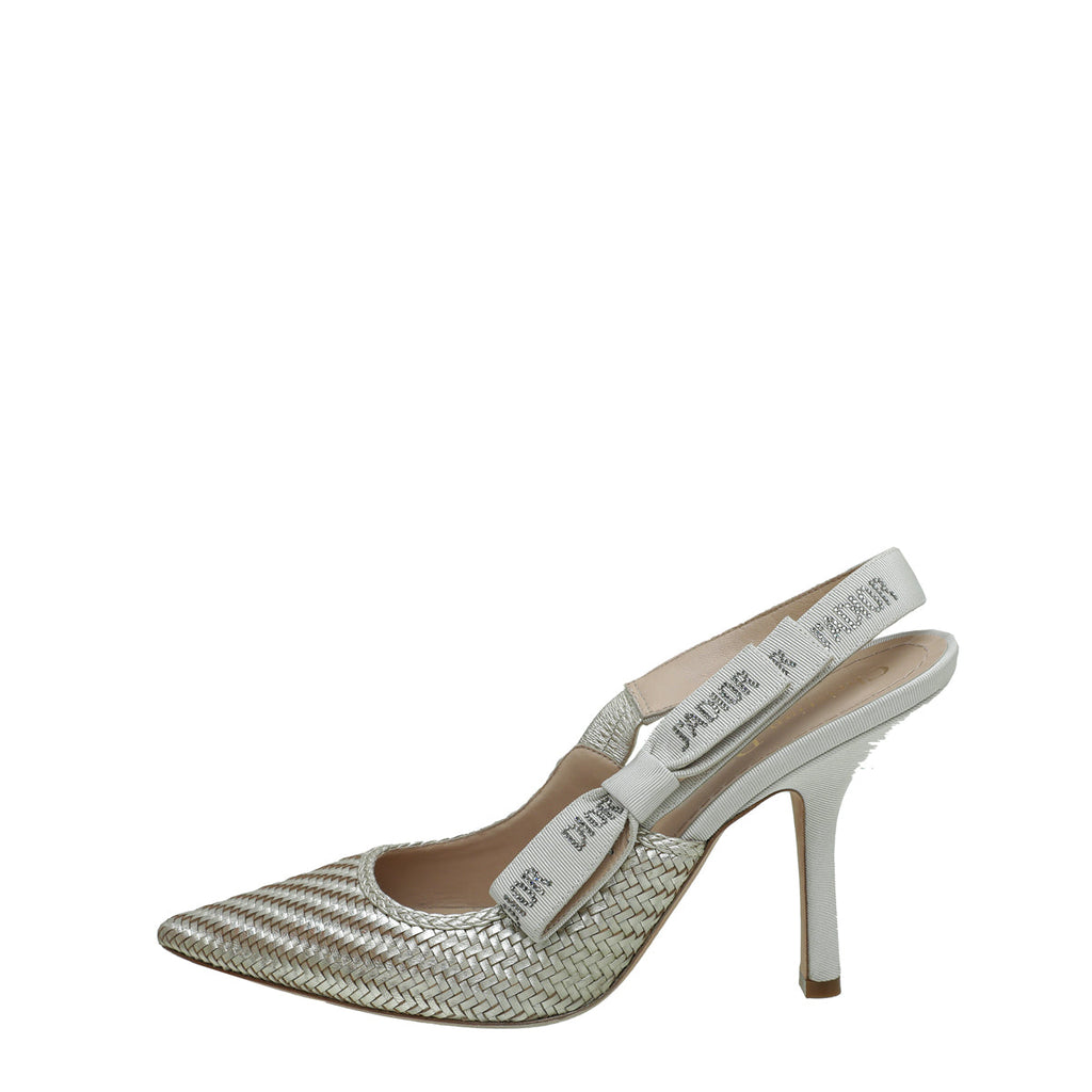 Christian Dior Pale Gold J'adior Woven Laminated Slingback Pump 40