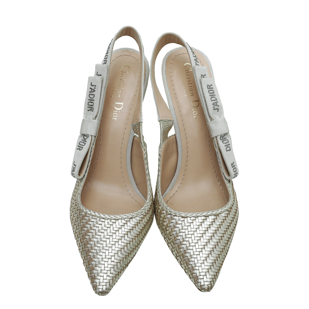 Christian Dior Pale Gold J'adior Woven Laminated Slingback Pump 40