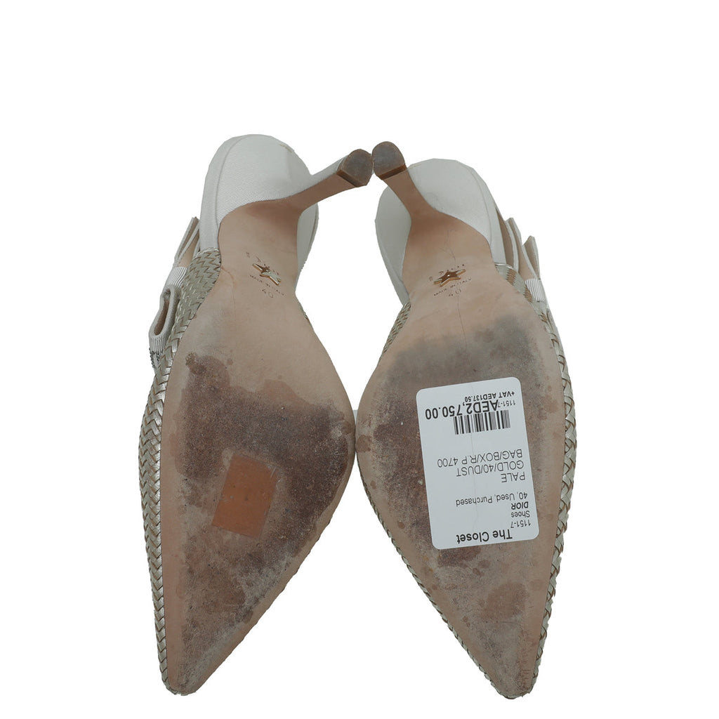 Christian Dior Pale Gold J'adior Woven Laminated Slingback Pump 40